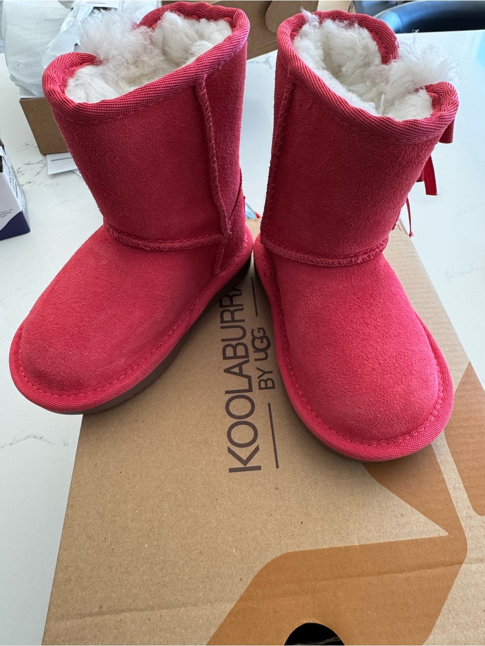Koolaburra Bright Pink Shearling Bow Booties